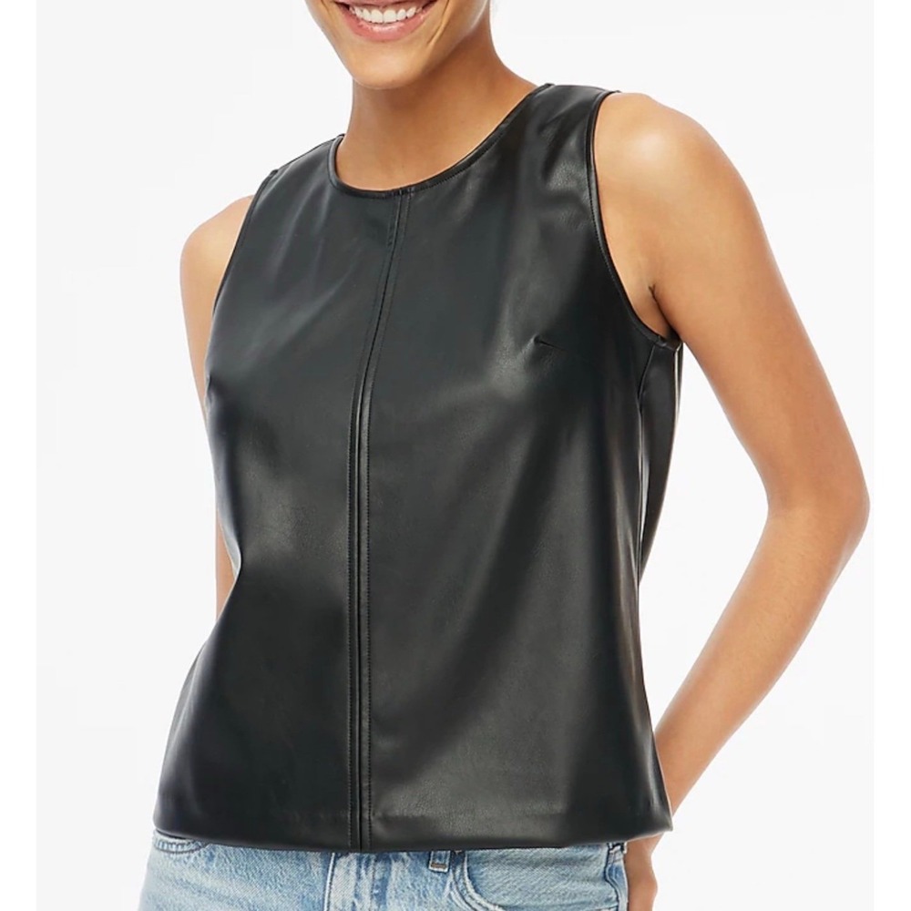 J.Crew Womens Black Faux Leather Sleeveless Top Size XL Modern Goth Edgy NWT
